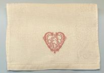 Light Ivory Linen Damask Towel with Fine Linens Heart Embroidery