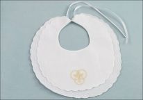 SALE!  White Linen Bib with Embroidered Cross & Trinity Symbol