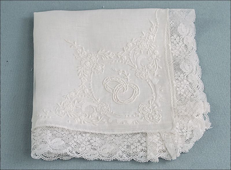 Exquisite French Lace trimmed Wedding Handkerchief