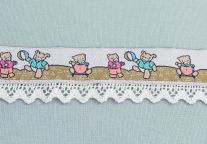 "Bears" Design Woven Ribbon with Cuny Lace Trim