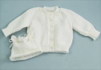 SALE! Hand Knit, White Baby Sweater with matching hat