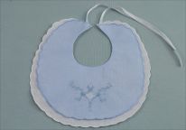SALE!  Blue & White Linen Bib with Beautiful Heirloom Embroidery